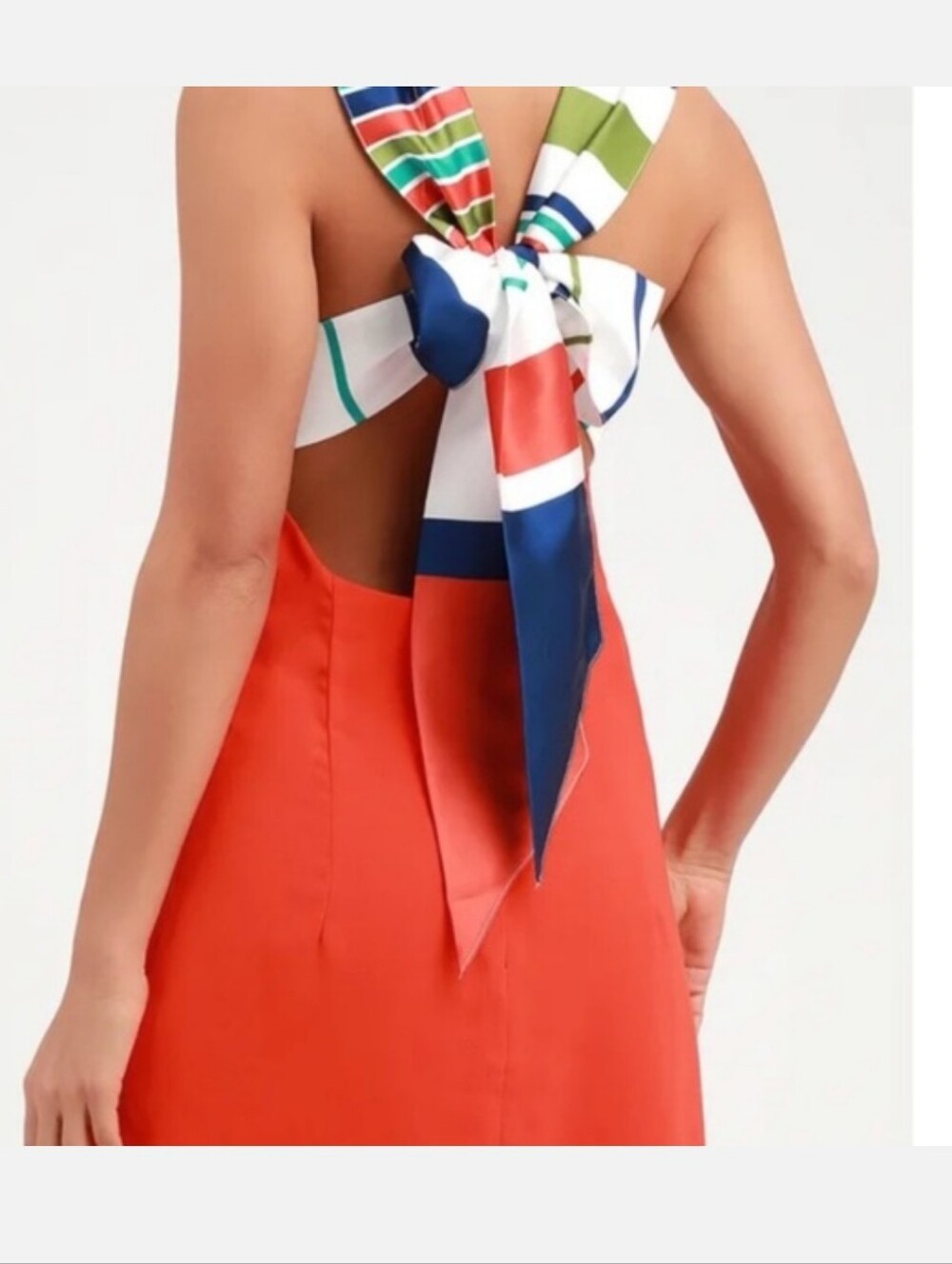 Lulu's Joyful Red Orange Multi Stripe Tie-back Mini Dress - Picture 3 of 8